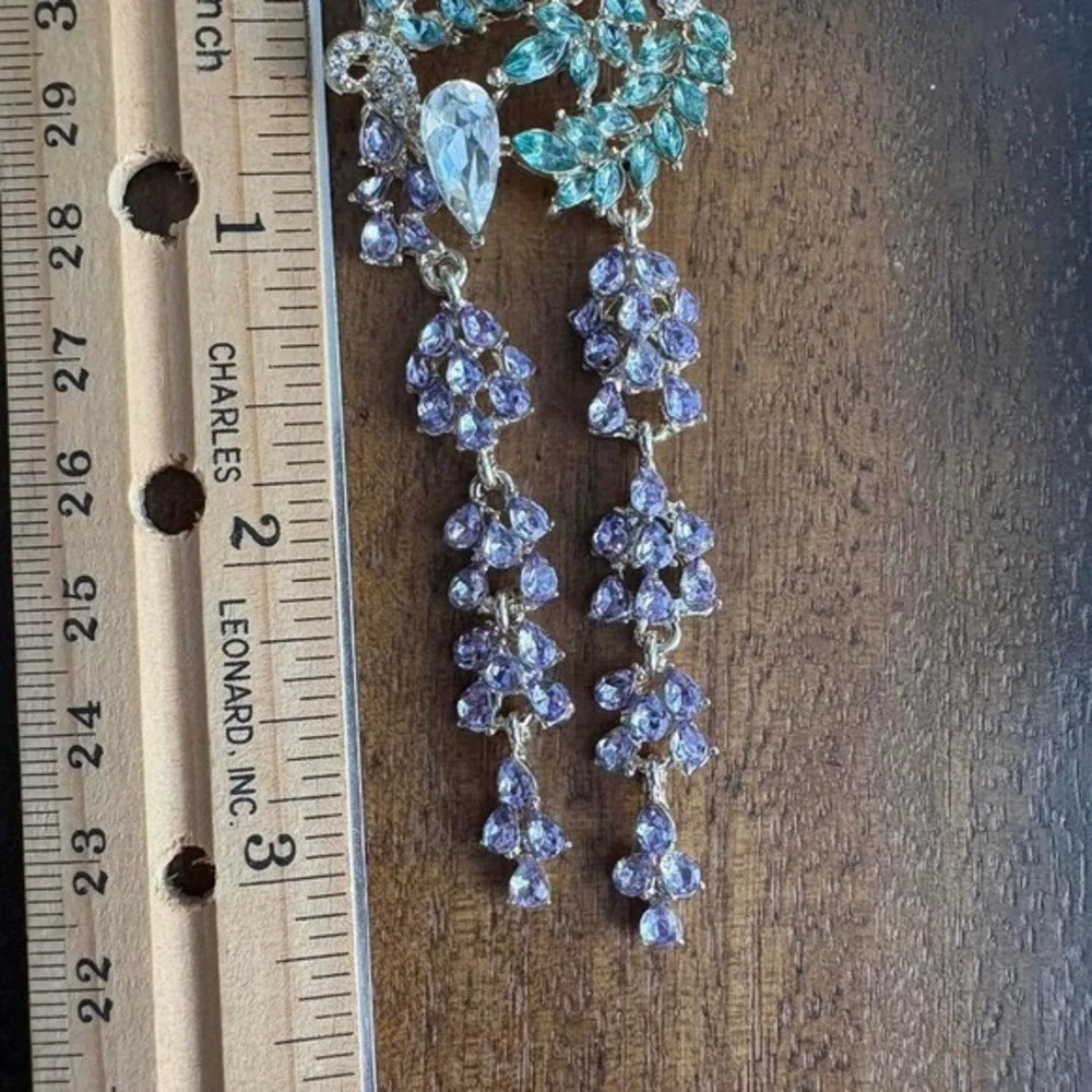 Moonlit Wisteria Purple Crystal Brooch Cascading Vine Pin 3in Elegant‎ Floral